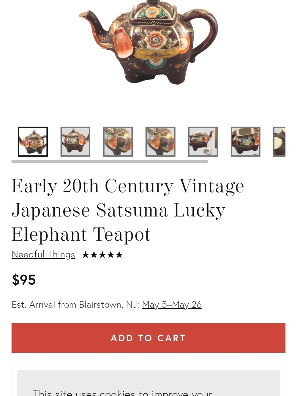 Beautiful Hand Painted Japanese Satsuma-Painted Floral Elephant Teapot - Picture 9 of 9
